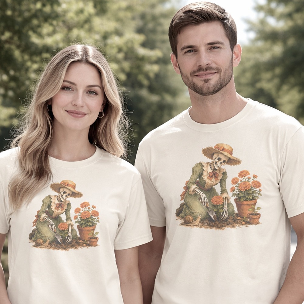 Victorian Skeleton Planting Chrysanthemums in Autumn Tee